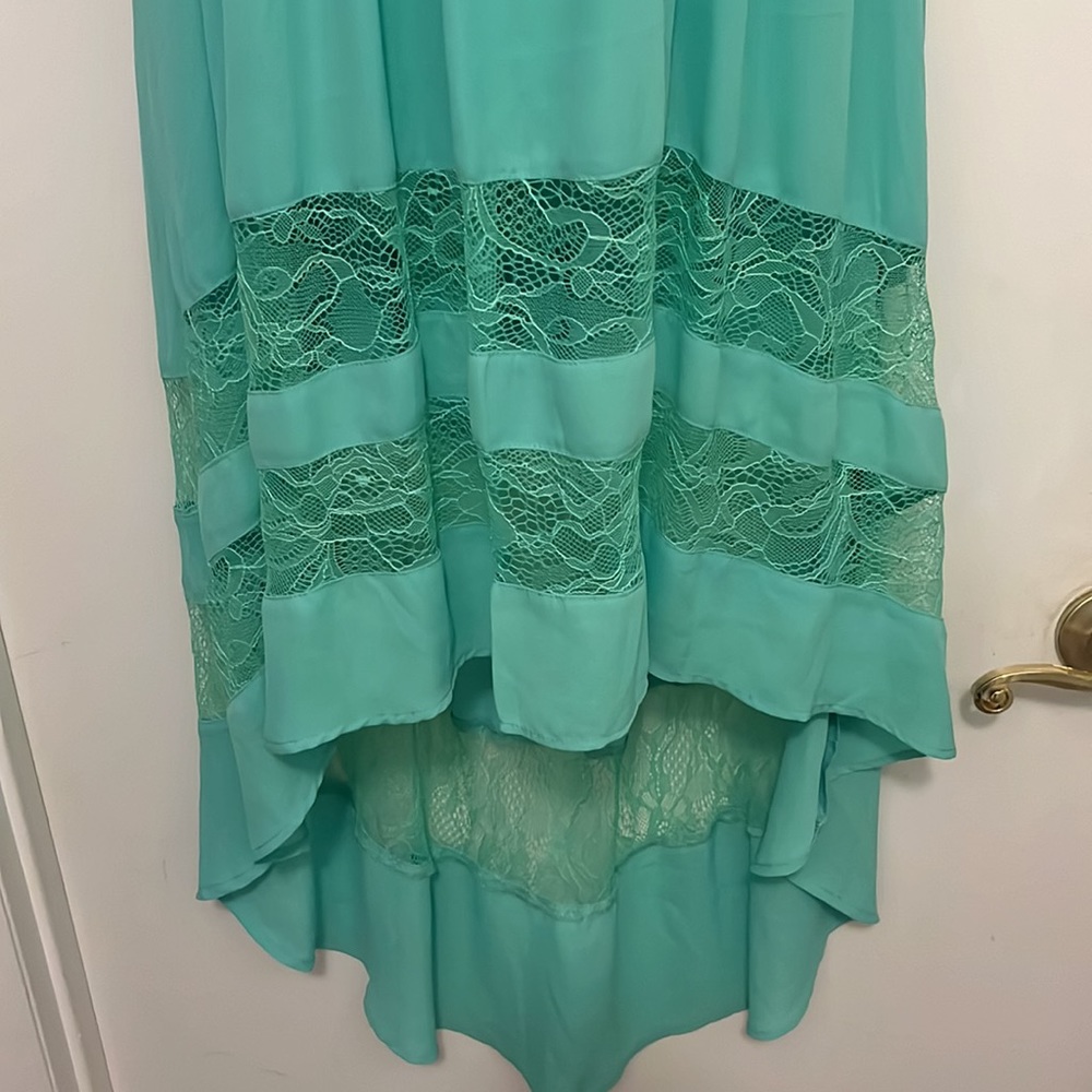 Turquoise lace high-low dress - Picture 3 of 7